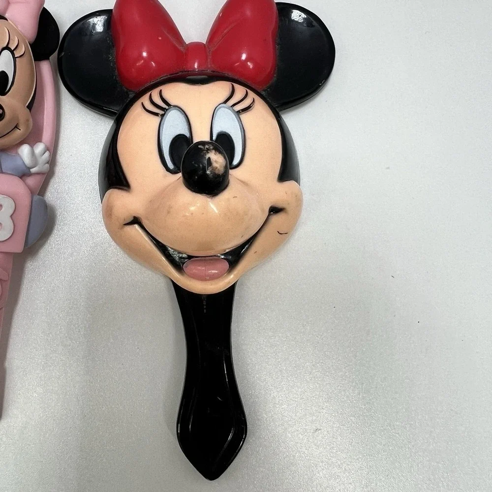 Vintage Disney Minnie Mouse Mirror Brush Pink Black‎ Avon Baby Nursery Grooming